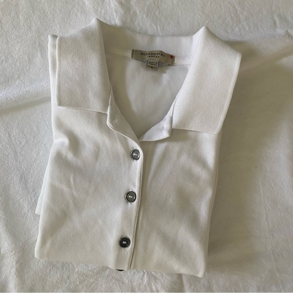 Vintage Burberry London Long Basic White Short Sleeves Top Size S - Picture 1 of 9